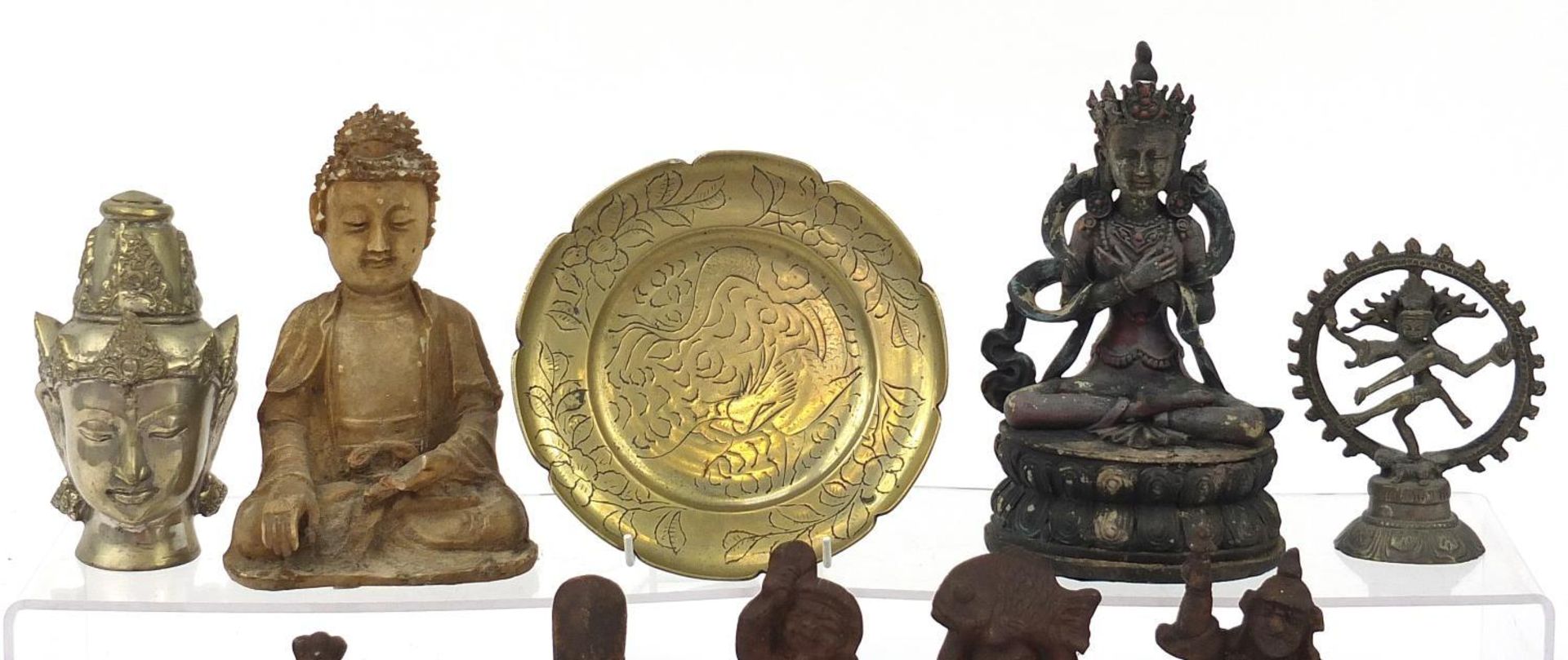 Chinese and Indian objects including a bronzed Buddha, silvered Buddha head and a dragon, the - Bild 2 aus 4