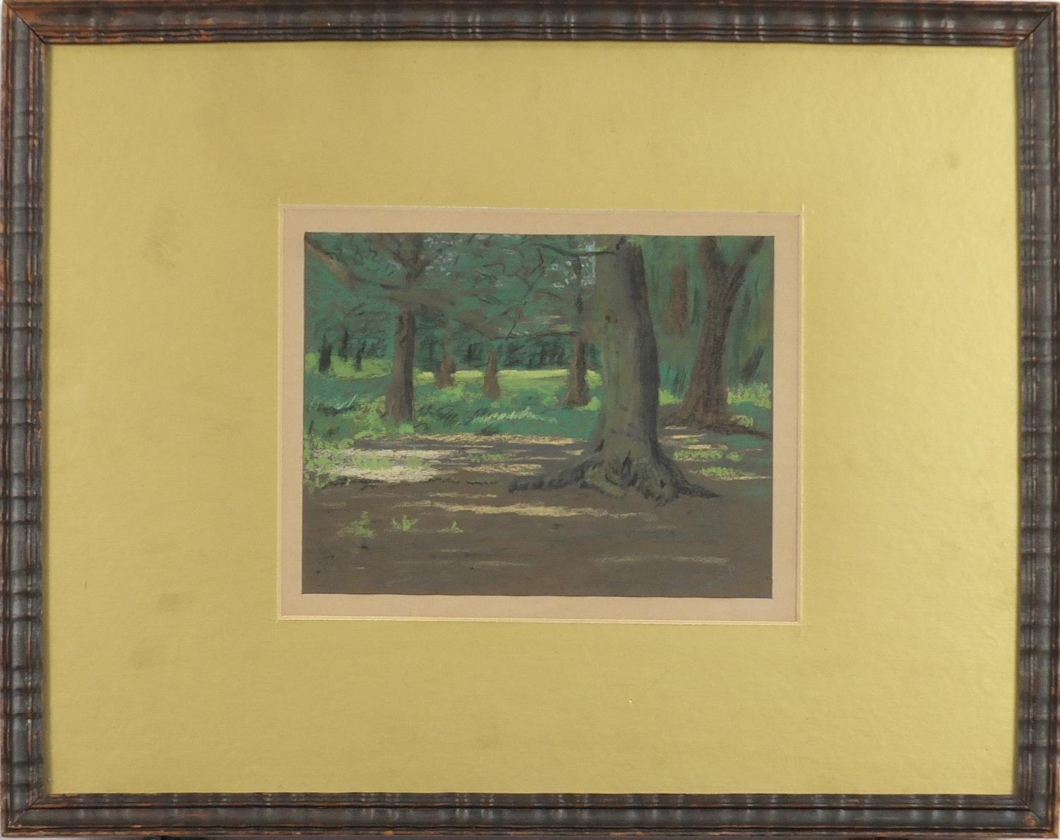 W Warren Perkins - A shady corner, Richmond Park, signed and dated pastel, inscribed verso, mounted, - Image 2 of 5