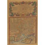 Antique hand coloured road map of London to Pool, mounted and framed, 19cm x 13cm excluding the