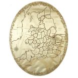 Antique silk embroidered map of England, 55cm x 43cm excluding the mount and frame :