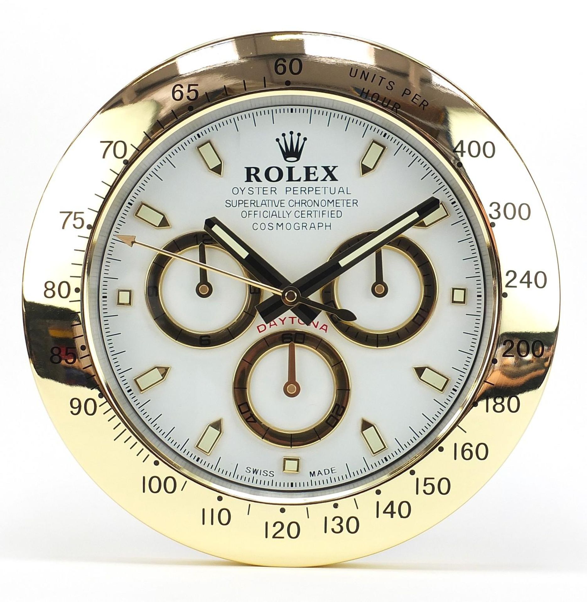 Rolex Daytona design dealer's display wall clock, 34cm in diameter :
