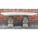 Stoneware garden bench with squirrel supports, 43cm high x102cm wide :