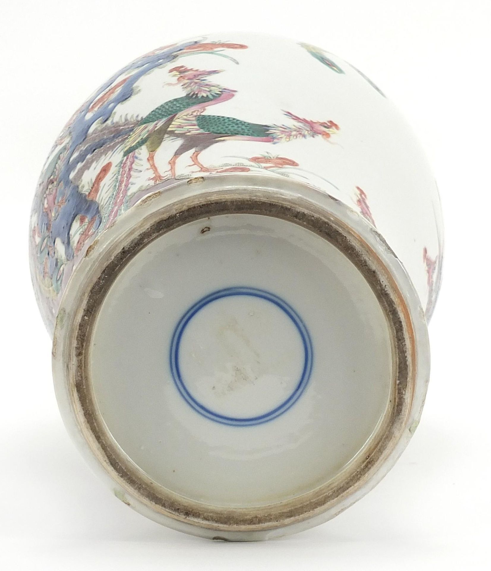 Large Chinese porcelain vase finely hand painted in the famille rose palette with phoenixes - Image 10 of 14