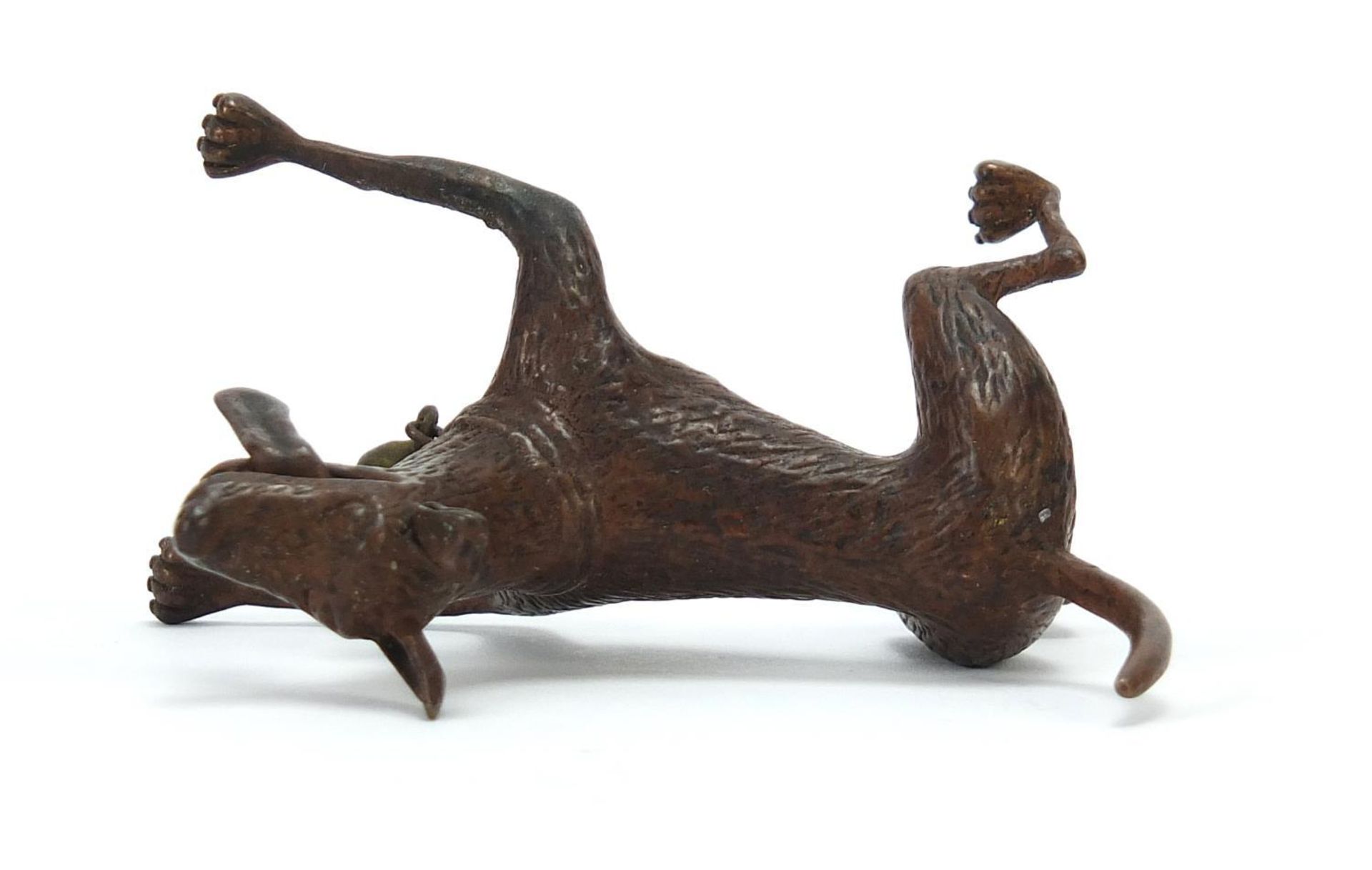 Japanese patinated bronze dog, character marks to the underside, 6cm in length : - Image 6 of 8