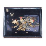 Japanese lacquered album cover with ivory inlay decorated with a cockerel and bird amongst