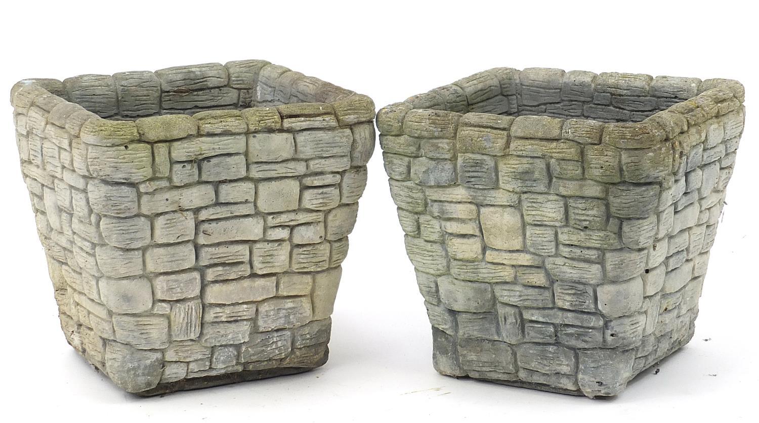 Two pairs of stoneware garden planters, the largest 23cm high : - Image 2 of 9