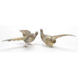 Israel Freeman & Son Ltd, pair of large partially gilt silver birds, London 1961, the largest 23.5cm