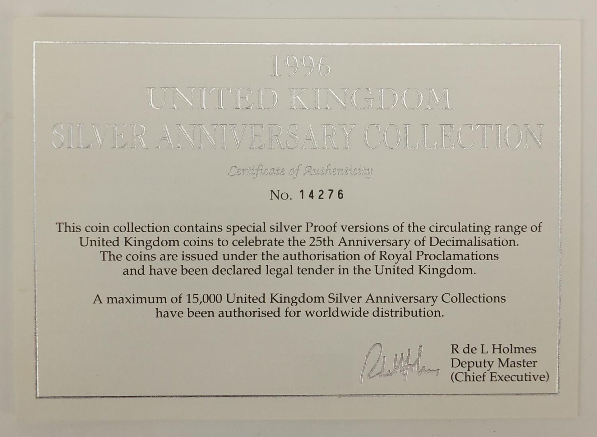 1997 United Kingdom Silver Anniversary Coin Collection with case and certificate number 14276 : - Bild 8 aus 12