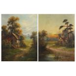 George Hider - Landscapes with cottages, pair of 19th century oil on canvasses, framed, 44cm x