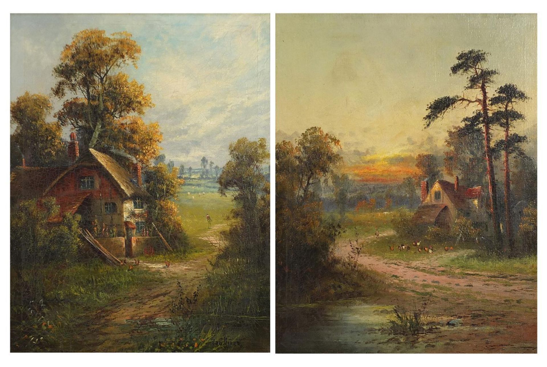 George Hider - Landscapes with cottages, pair of 19th century oil on canvasses, framed, 44cm x