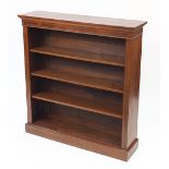 Line inlaid mahogany four shelf open bookcase with three adjustable shelves, 113.5cm H x 107.5cm W