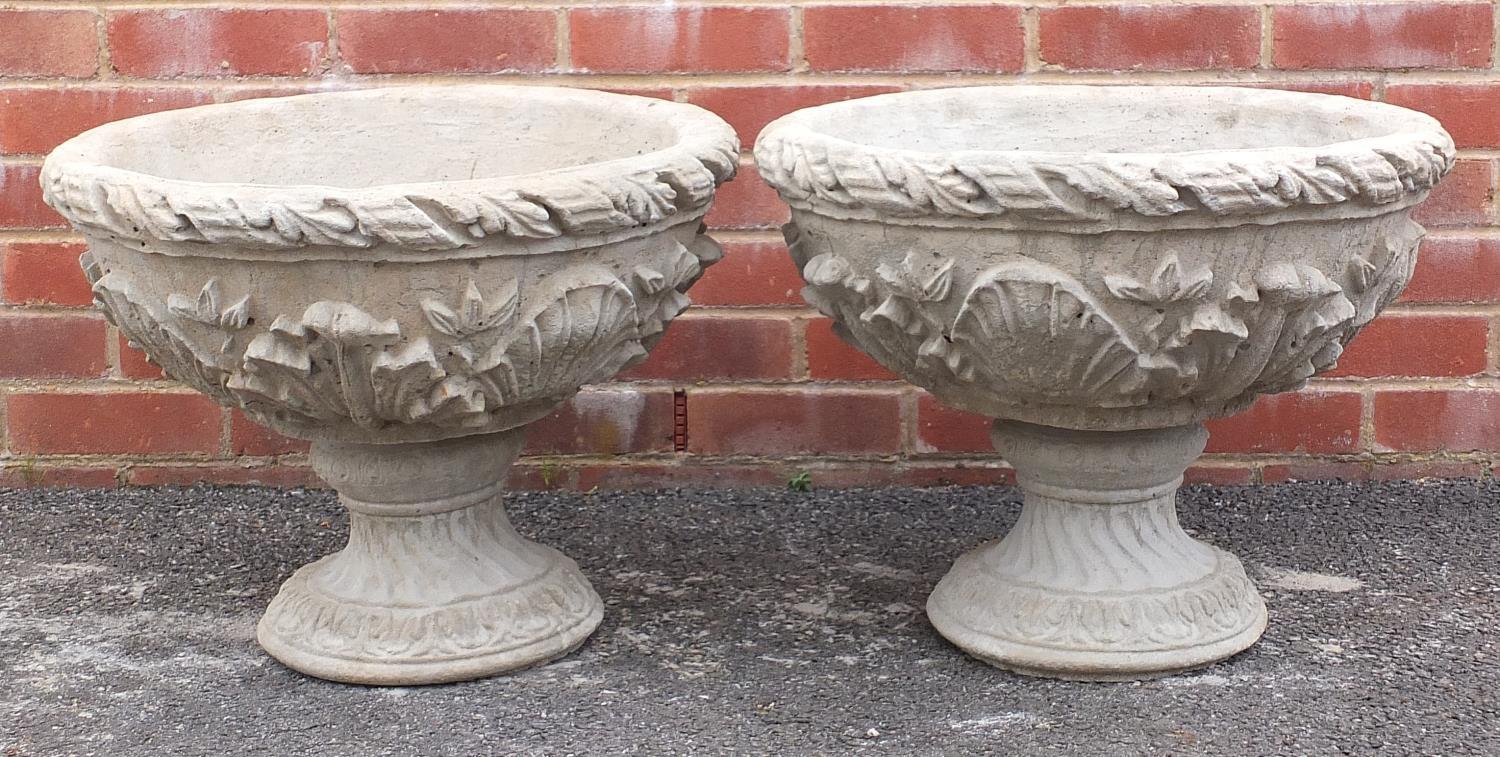 Pair of stoneware garden planters, 41cm high x 54cm in diameter :