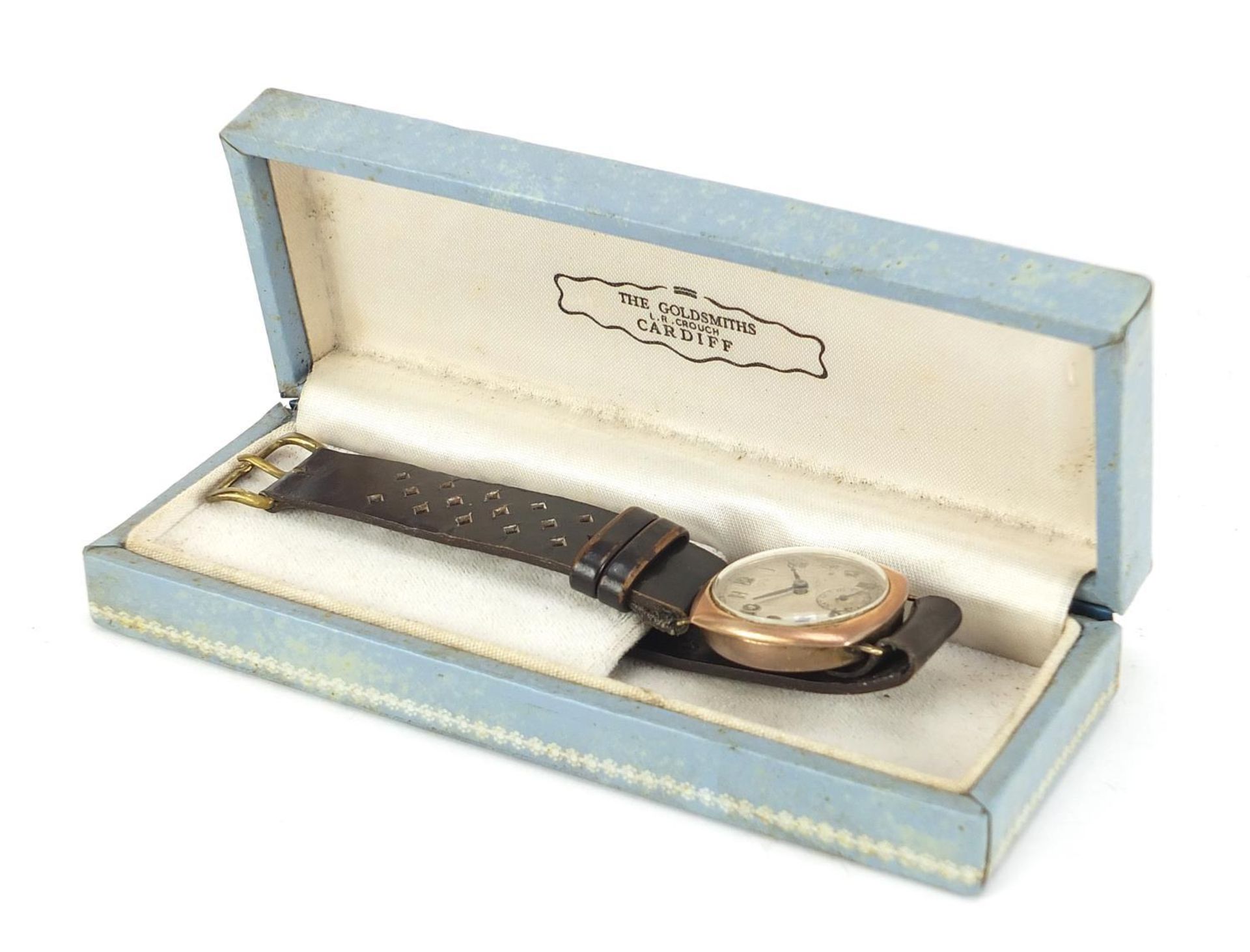 Military interest 9ct gold gentlemen's trench wristwatch, the case 28mm wide : - Image 6 of 6