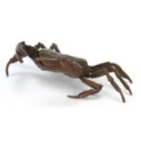 Large Japanese patinated bronze crab, impressed character marks to the underside, 11.5cm wide :