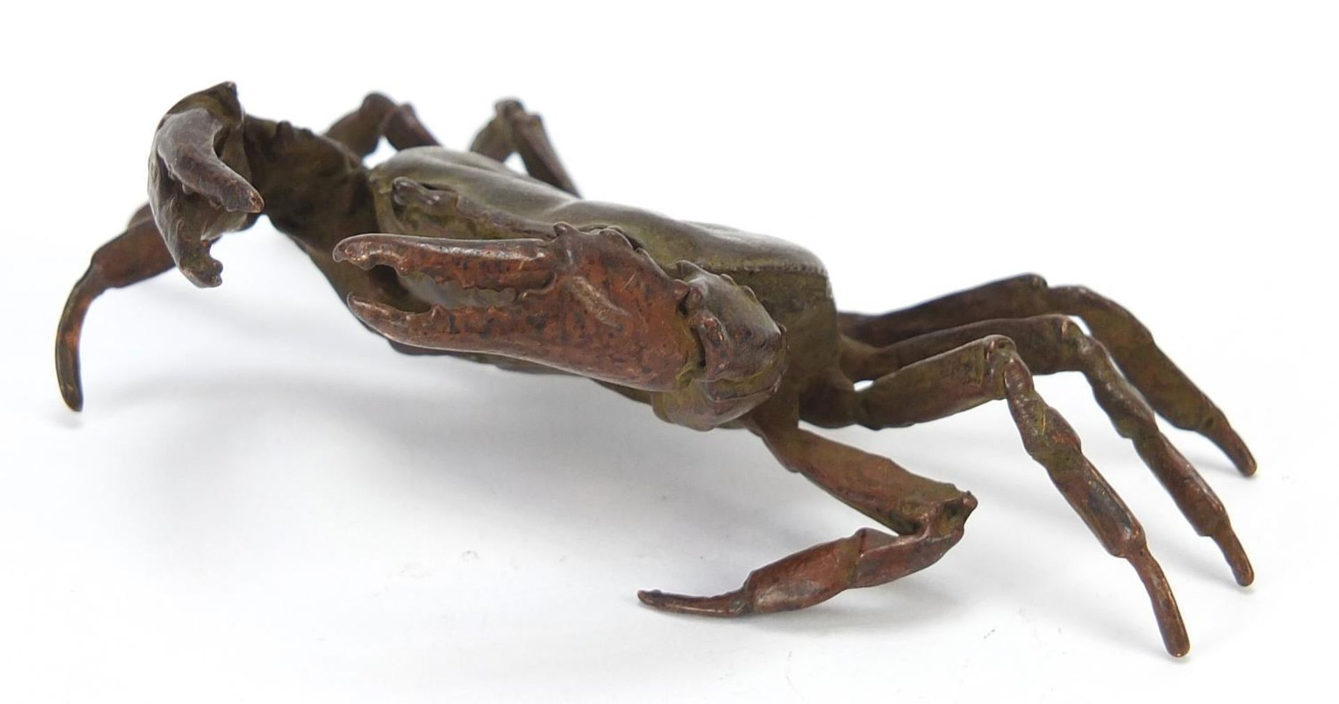 Large Japanese patinated bronze crab, impressed character marks to the underside, 11.5cm wide :