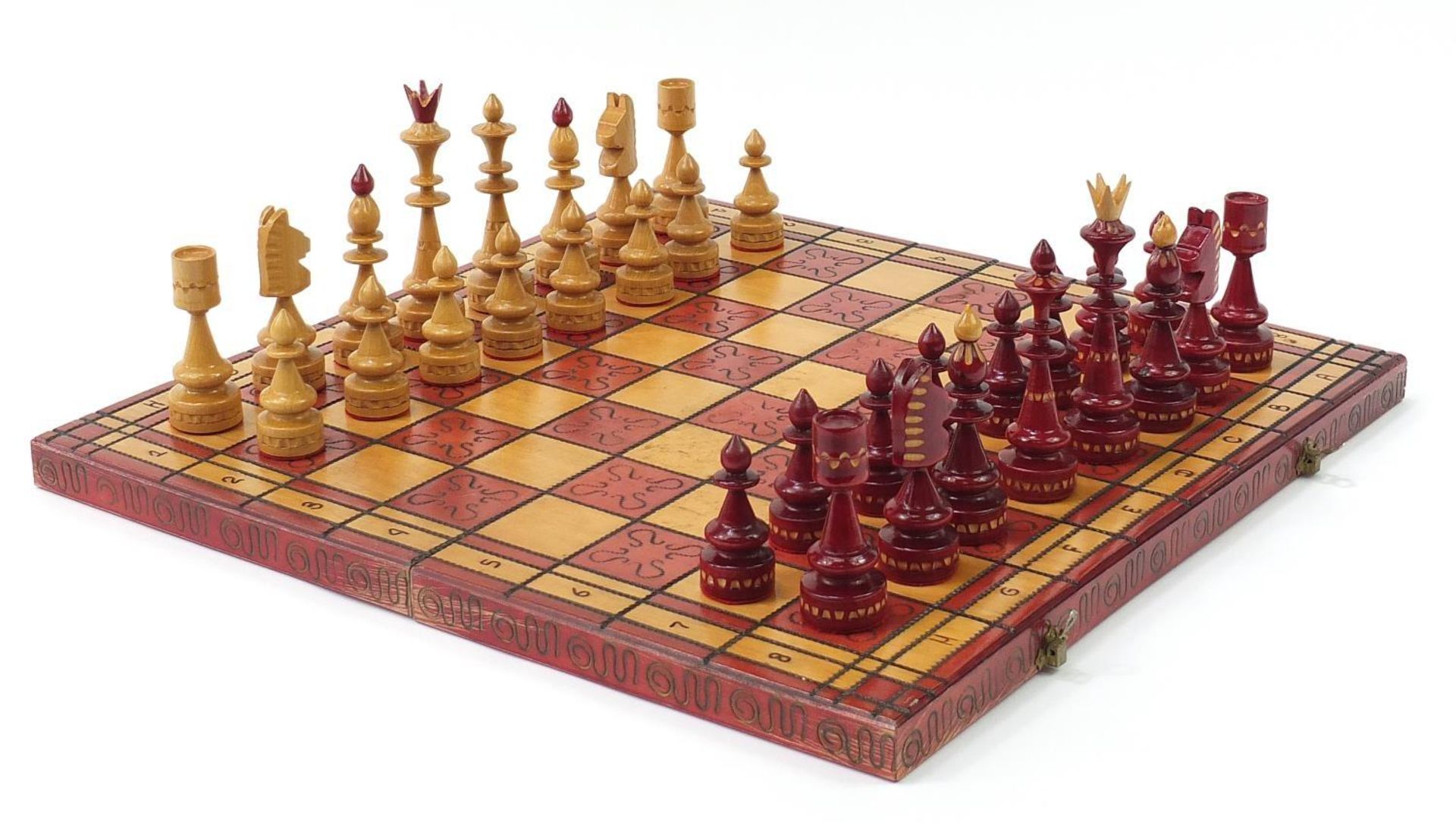 Carved hardwood chess set with folding chess board, the board 54cm x 54cm : - Image 4 of 9