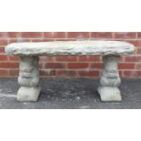 Stoneware garden bench with squirrel supports and naturalistic top, 100cm wide :