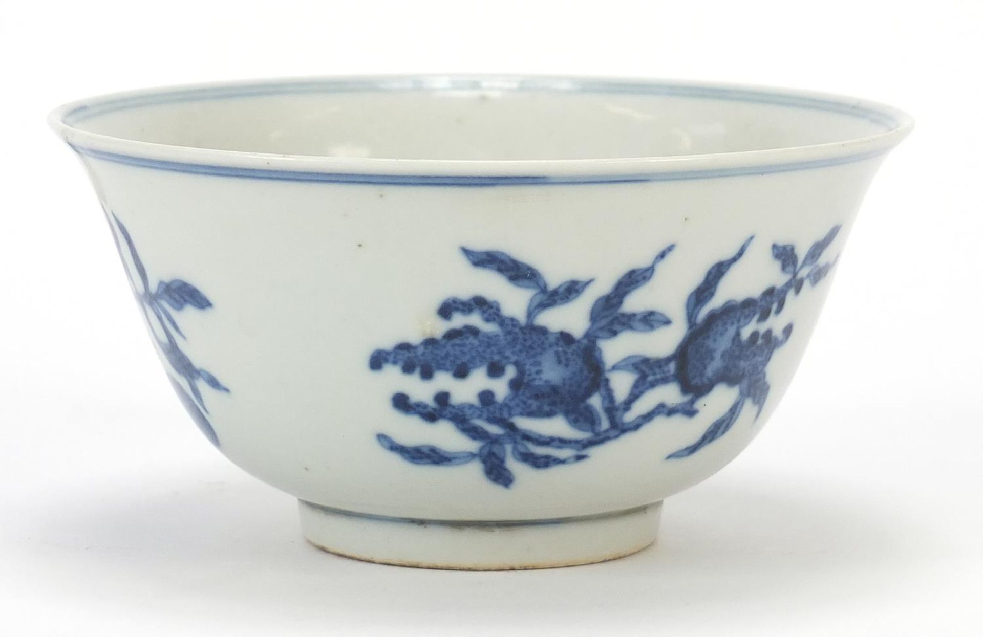 Chinese blue and white porcelain bowl hand painted with fruit, four figure character marks to the - Image 3 of 8