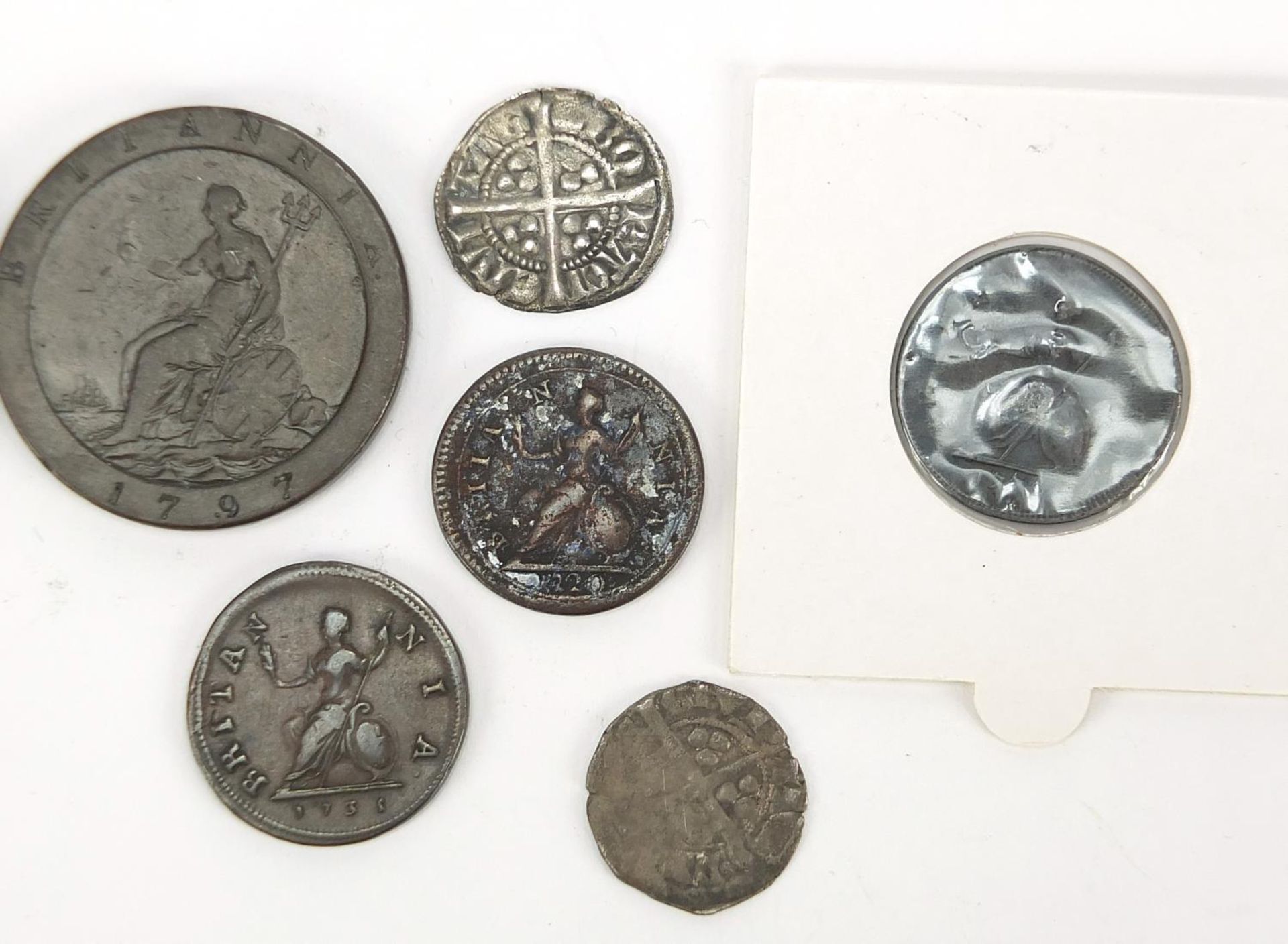 Hammered and later British coinage, some silver, including two Edward I pennies and George III - Bild 6 aus 6