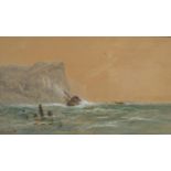 Ferneley Ramus 1899 - Shipwreck off coast with paddle steamer in distance, signed watercolour,