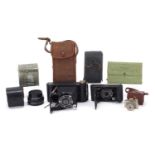 Cameras and accessories including Ulca spy camera with leather case, Takumar Tele-converter and