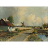 Dalberg - Dutch landscape with windmill, oil on canvas, framed, 86.5cm x 63.5cm excluding the