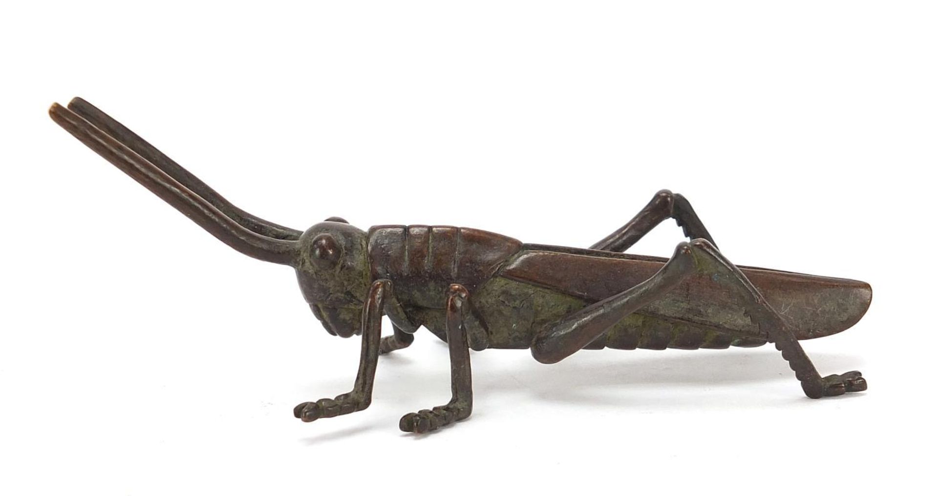 Japanese patinated bronze locust, impressed marks to the base, 11cm in length : - Image 2 of 8