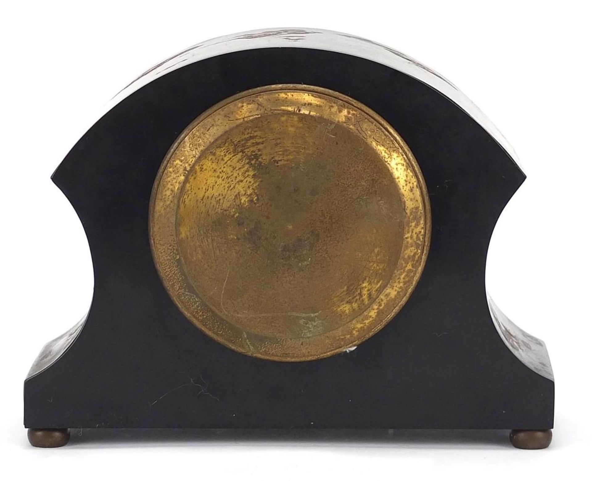 Oriental black lacquered chinoiserie mantle clock, 19cm wide : - Image 3 of 7