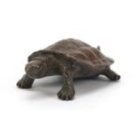 Japanese patinated bronze tortoise, impressed marks to the base, 5.5cm in length :