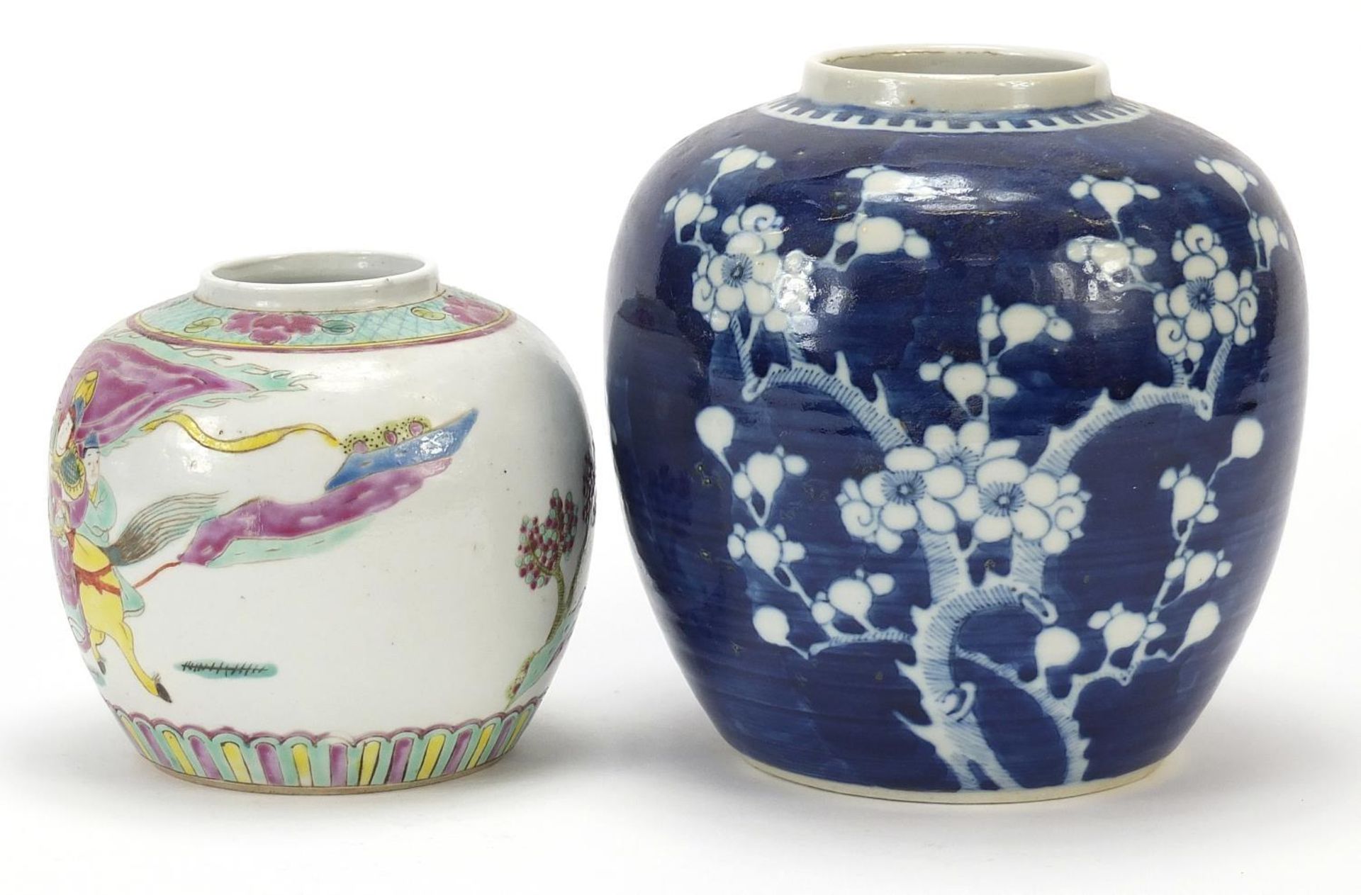 Two Chinese porcelain ginger jars comprising and example finely hand painted in the famille rose - Image 3 of 8