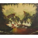 Arthur Fidier - Seven ballerinas, oil on canvas, framed, 59cm x 50cm excluding the frame :