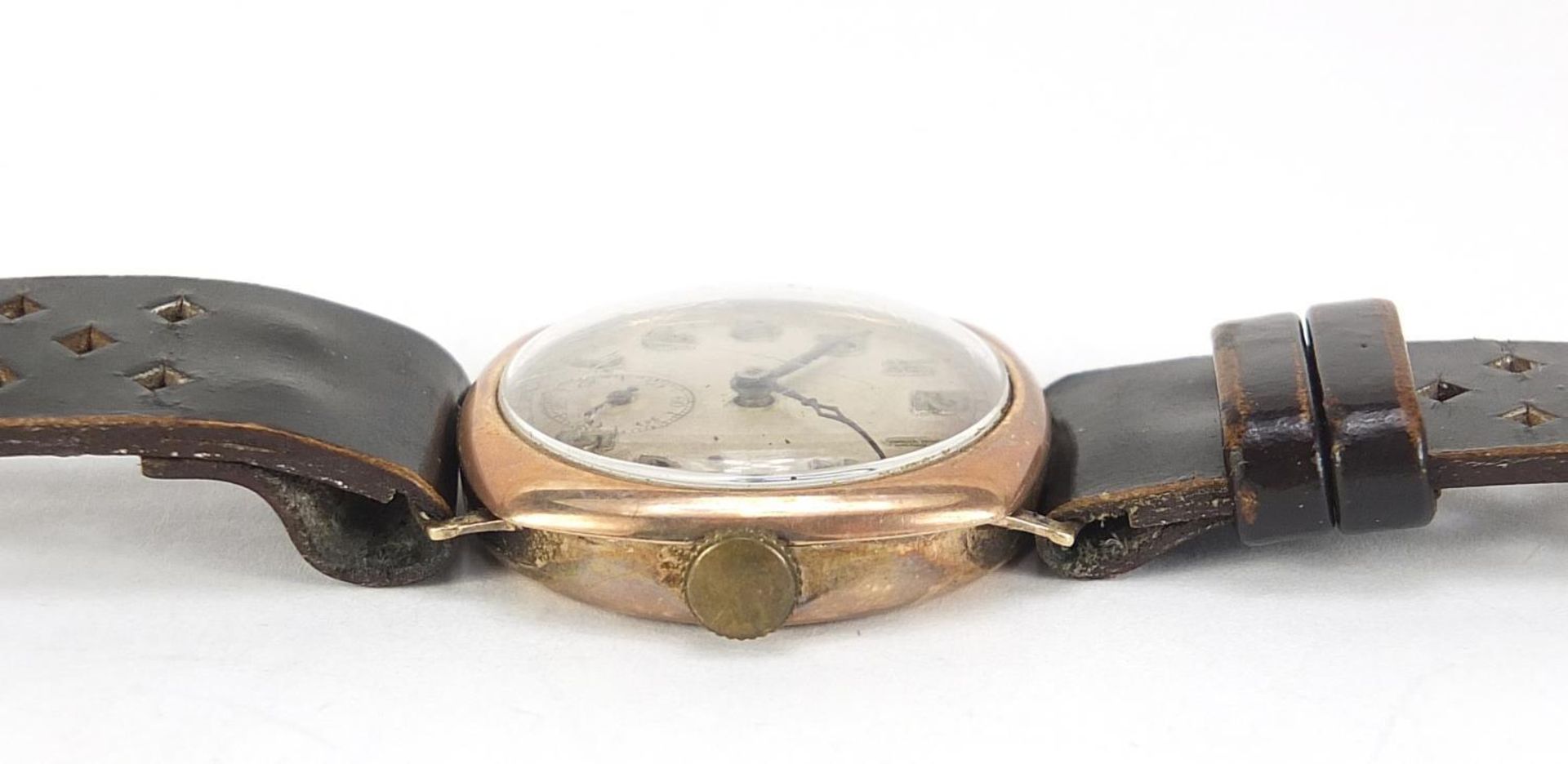 Military interest 9ct gold gentlemen's trench wristwatch, the case 28mm wide : - Image 3 of 6