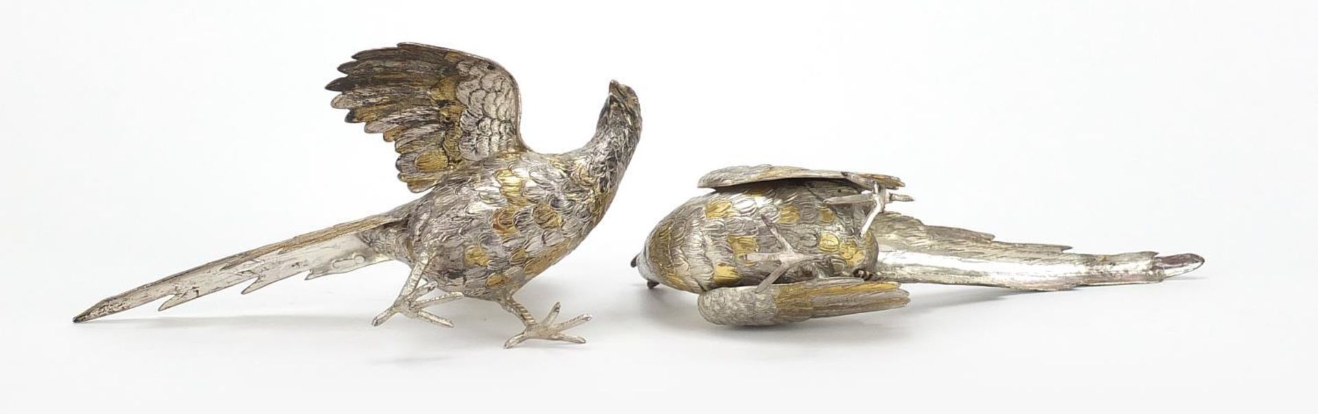 Israel Freeman & Son Ltd, pair of large partially gilt silver birds, London 1961, the largest 23.5cm - Image 4 of 7