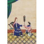 Empress with attendant, Chinese watercolour on paper, mounted, unframed, 30cm x 20cm excluding the