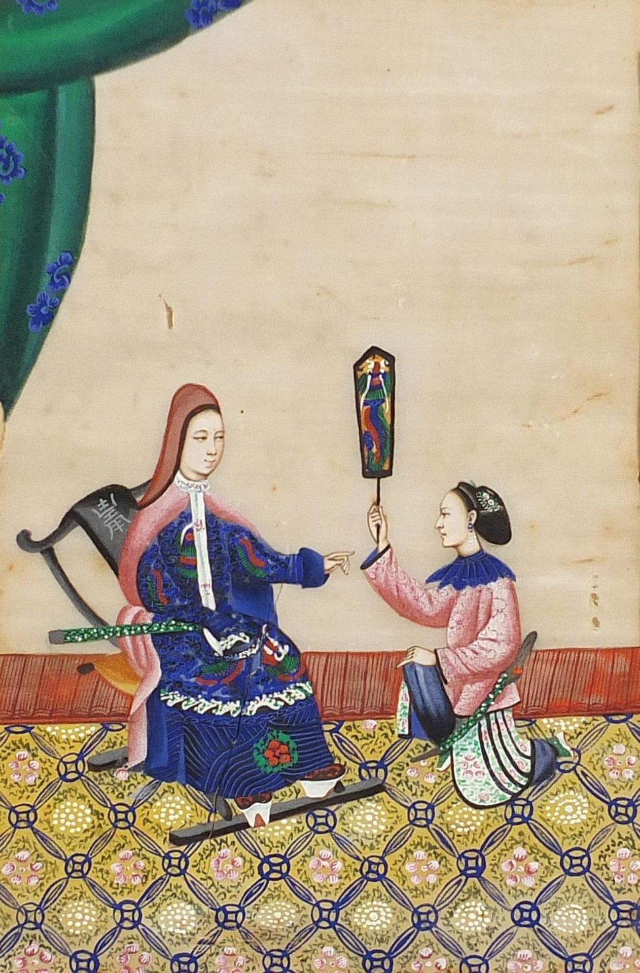 Empress with attendant, Chinese watercolour on paper, mounted, unframed, 30cm x 20cm excluding the