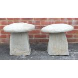 Pair of stoneware garden toadstool seats, 42cm high x 44cm in diameter :