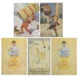 Five advertising Fry's Cocoa prints in colour, each mounted, framed and glazed, the largest 21cm x