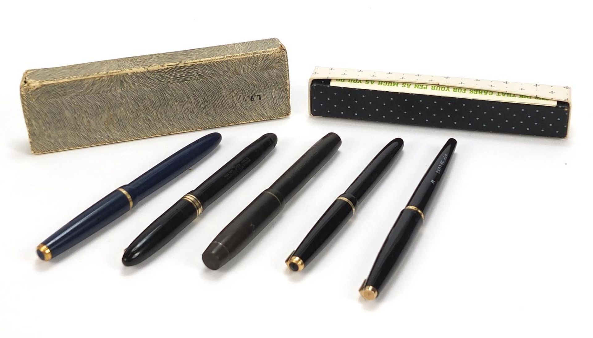 Five vintage fountain pens, four with gold nibs comprising Excelsior no. 2, Parker and Swan - Bild 4 aus 6