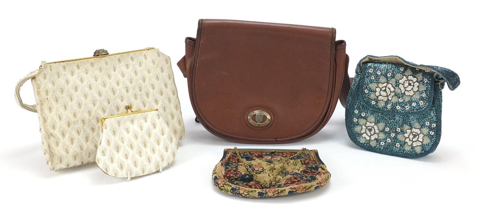 Four vintage and later ladies bags including Burberrys and beadwork, the largest approximately