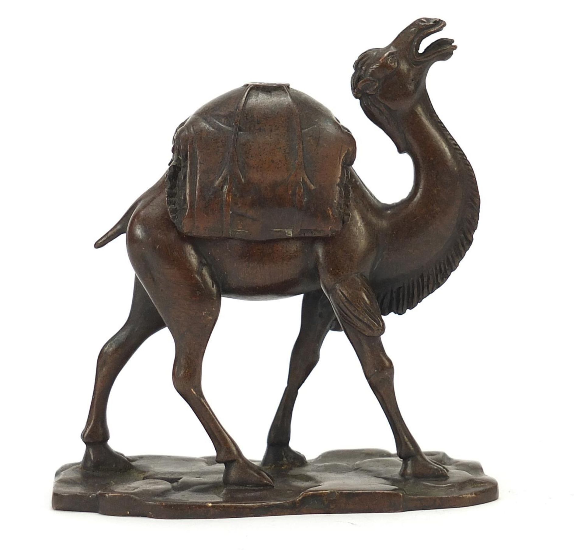 Japanese patinated bronze camel incense burner, character marks to the base, 14.5cm high : - Image 5 of 9