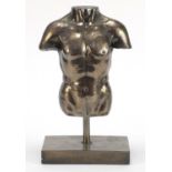 Bronzed sculpture of a male torso, 27cm high :