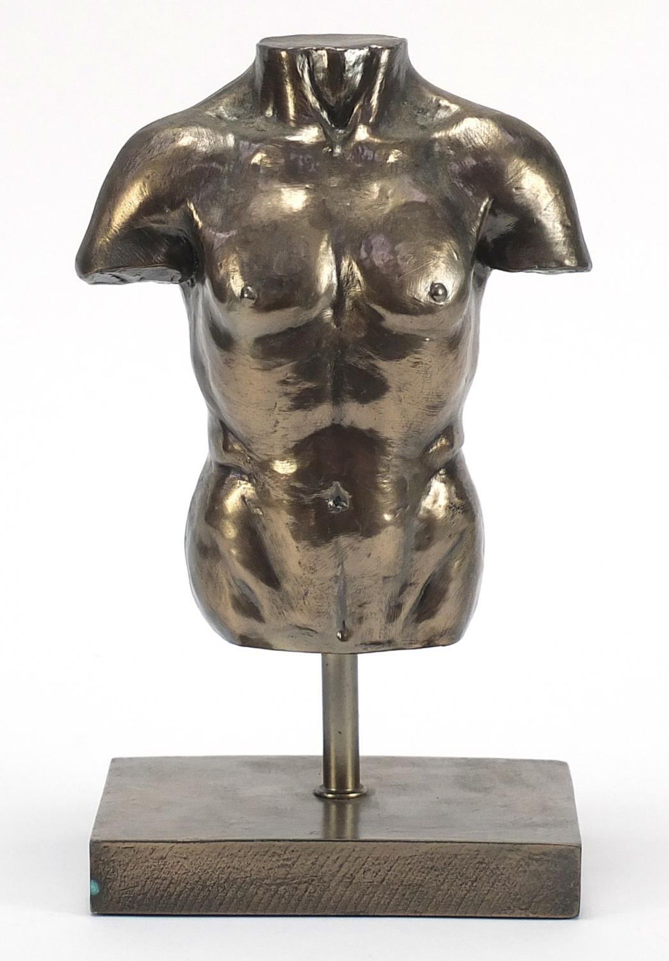 Bronzed sculpture of a male torso, 27cm high :