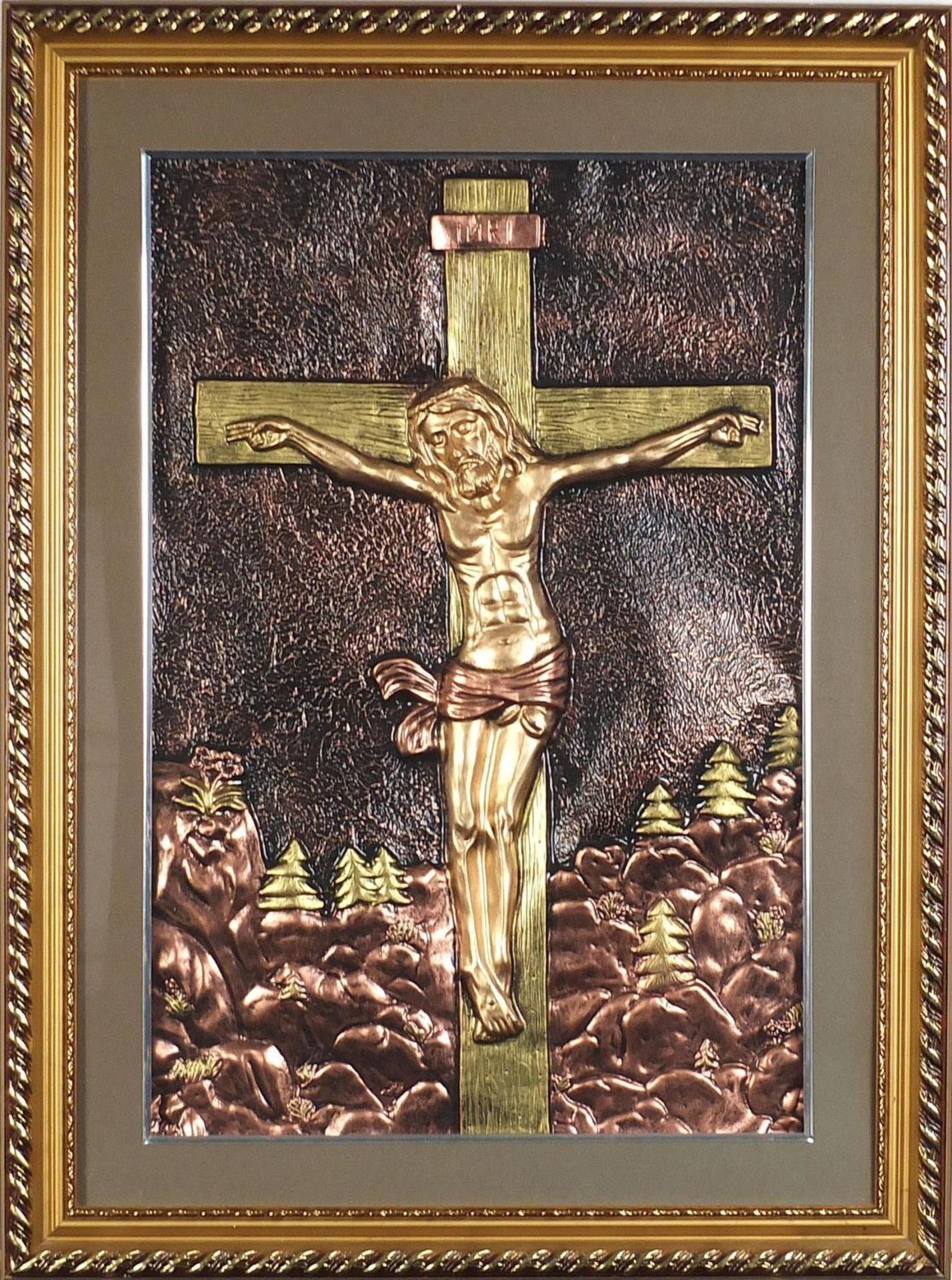 Rectangular relief plaque of corpus Christi, mounted, framed and glazed, 60cm x 40.5cm excluding the - Bild 2 aus 3