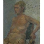 Portrait of a seated nude female, British school oil on board, framed, 63.5cm x 53.5cm excluding the