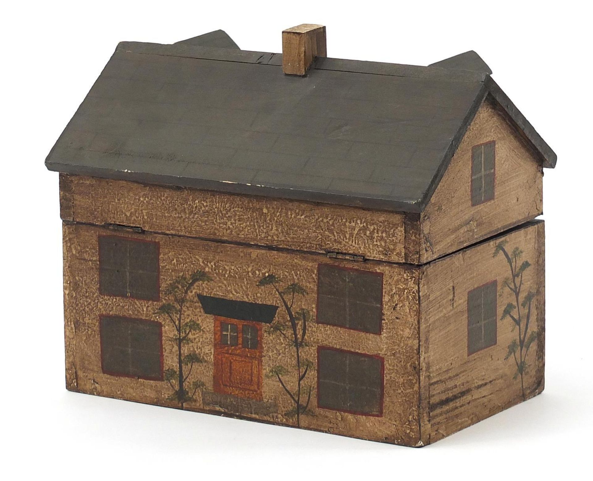 Hand painted wooden box in the form of a Georgian House, 23cm H x 26cm W x 17cm D : - Bild 3 aus 3