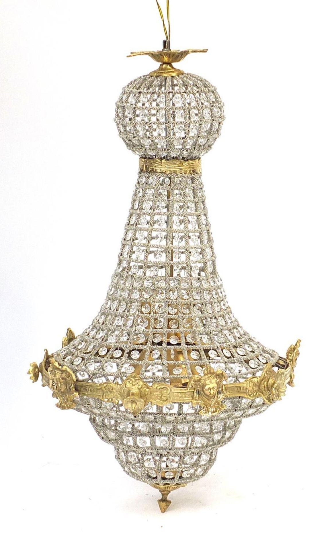 Large ornate gilt chandelier with drops, 78cm high :