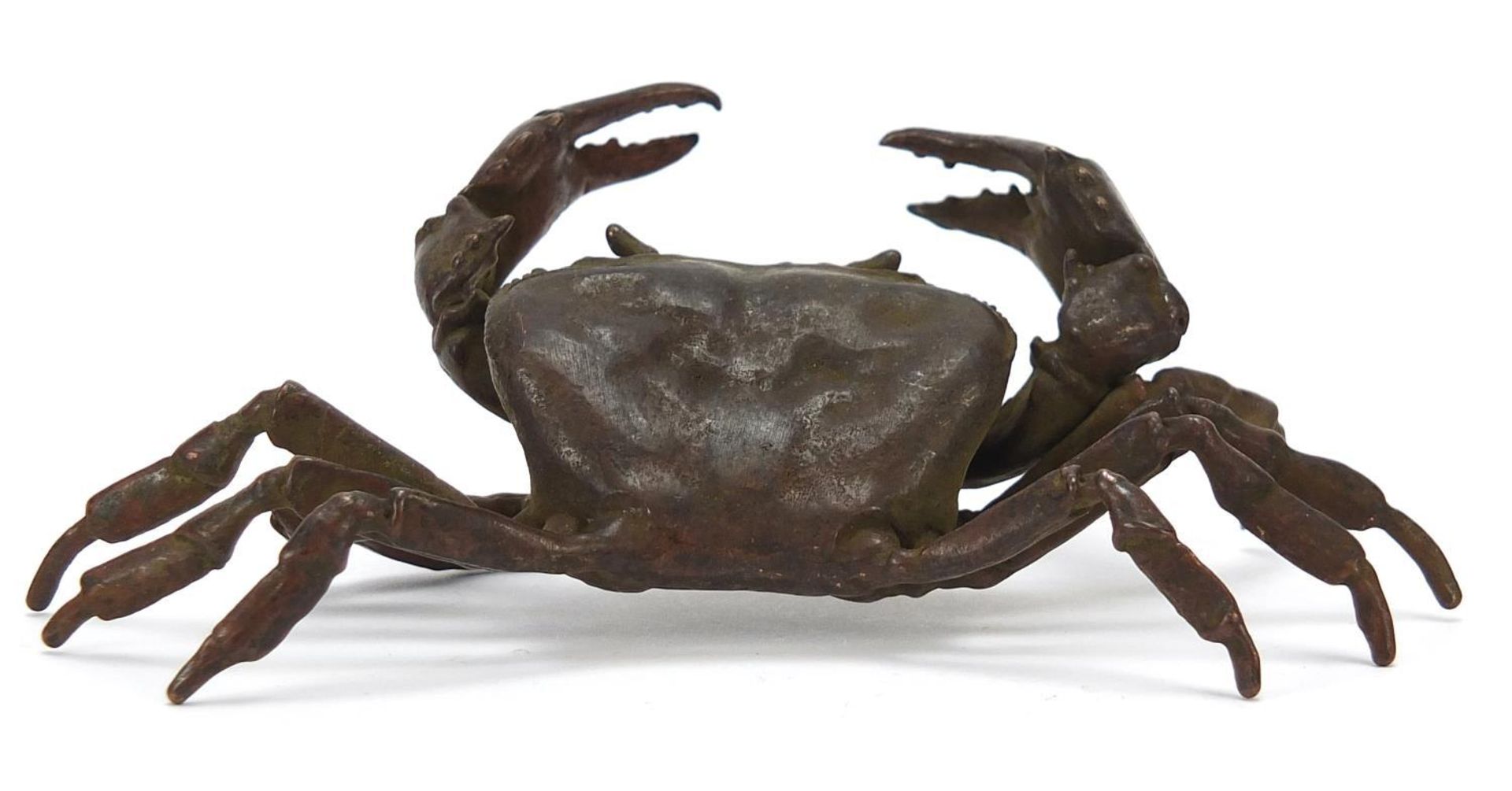 Large Japanese patinated bronze crab, impressed character marks to the underside, 11.5cm wide : - Image 4 of 7