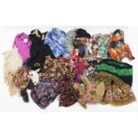 Collection of vintage and later ladies clothing including dresses and scarves :
