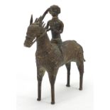 African Benin style bronze tribesman on horseback, 18.5cm high :