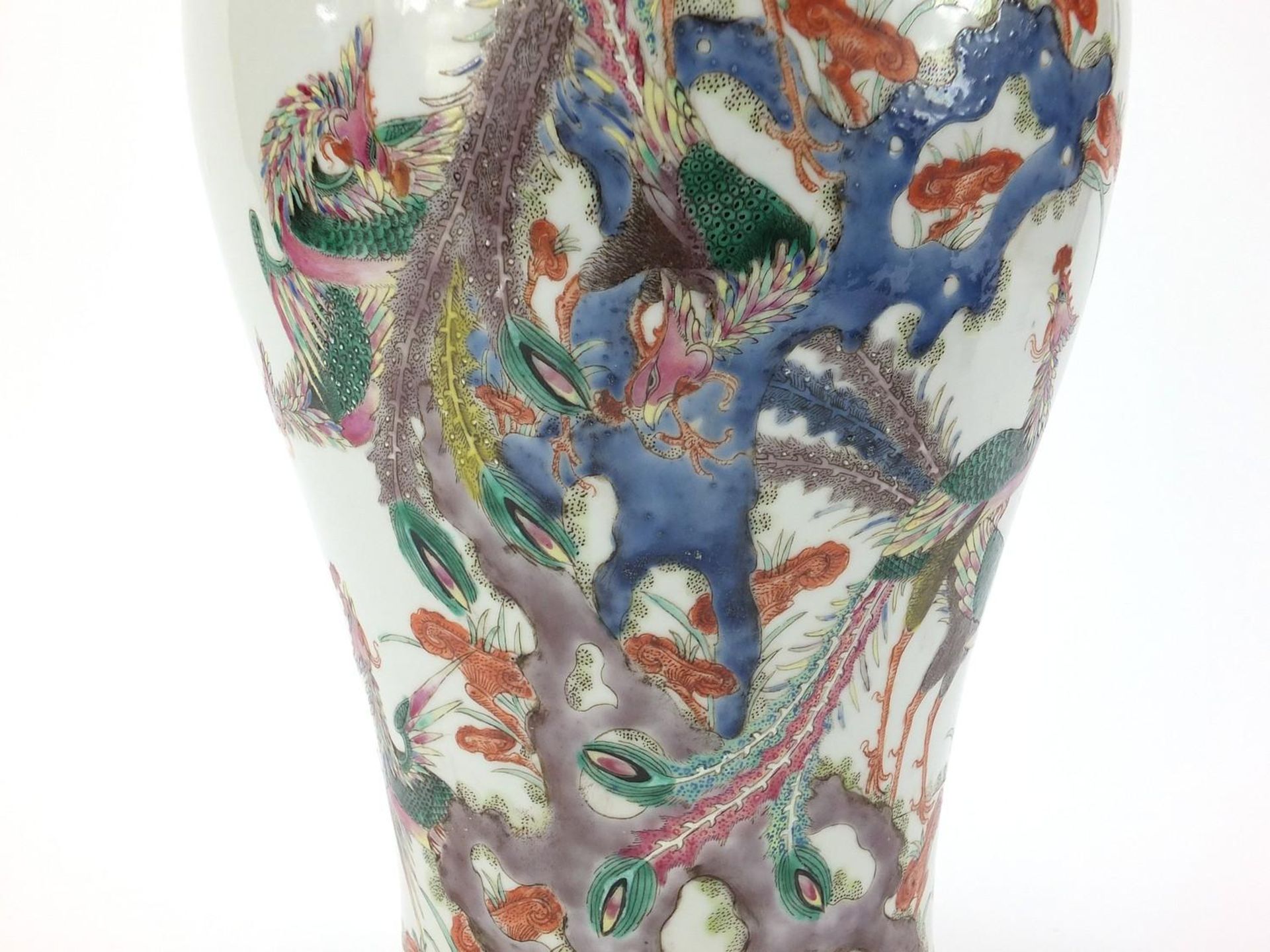 Large Chinese porcelain vase finely hand painted in the famille rose palette with phoenixes - Image 2 of 14